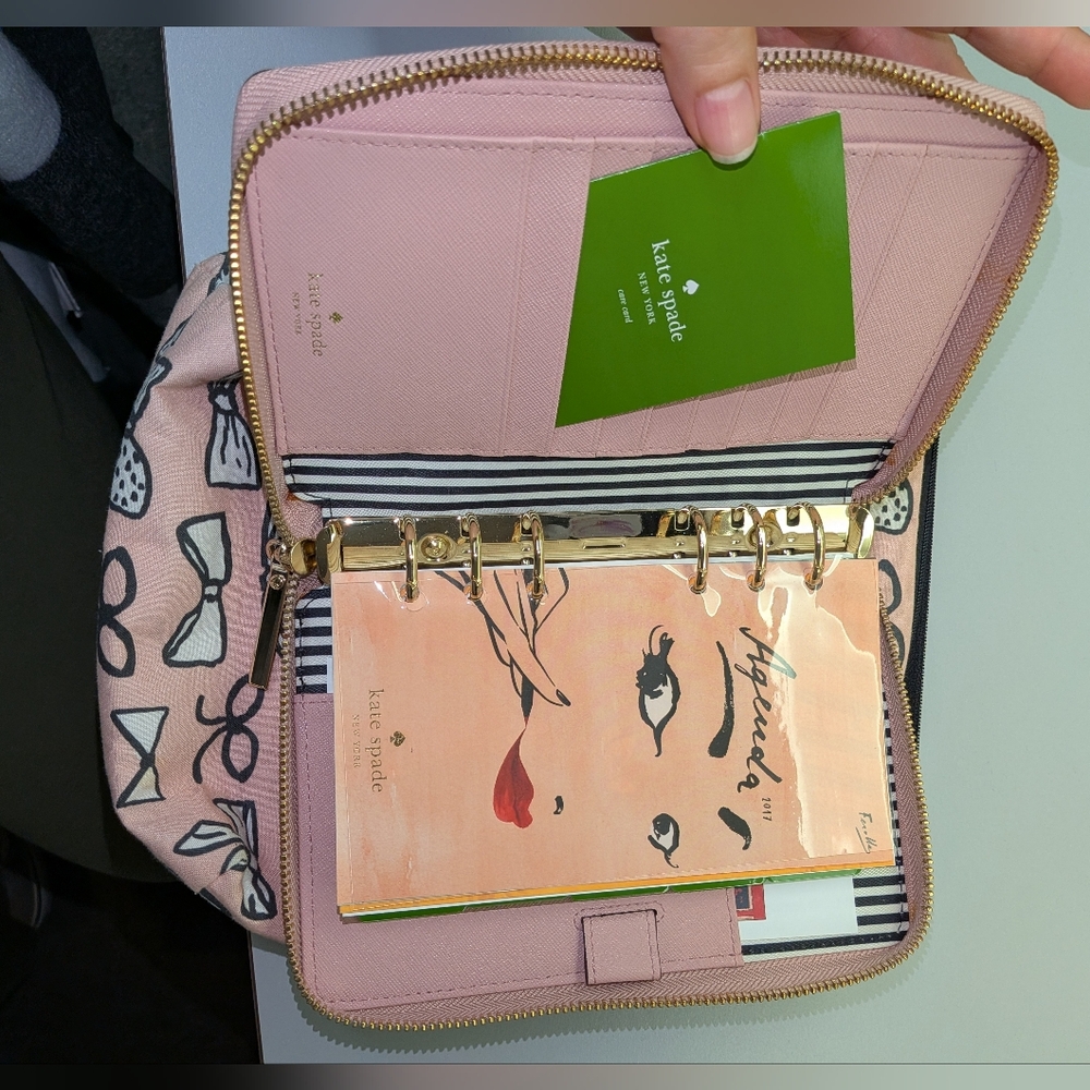 Kate Spade Pale Pink Zip-Around Planner with Gold Logo - Picture 6 of 10
